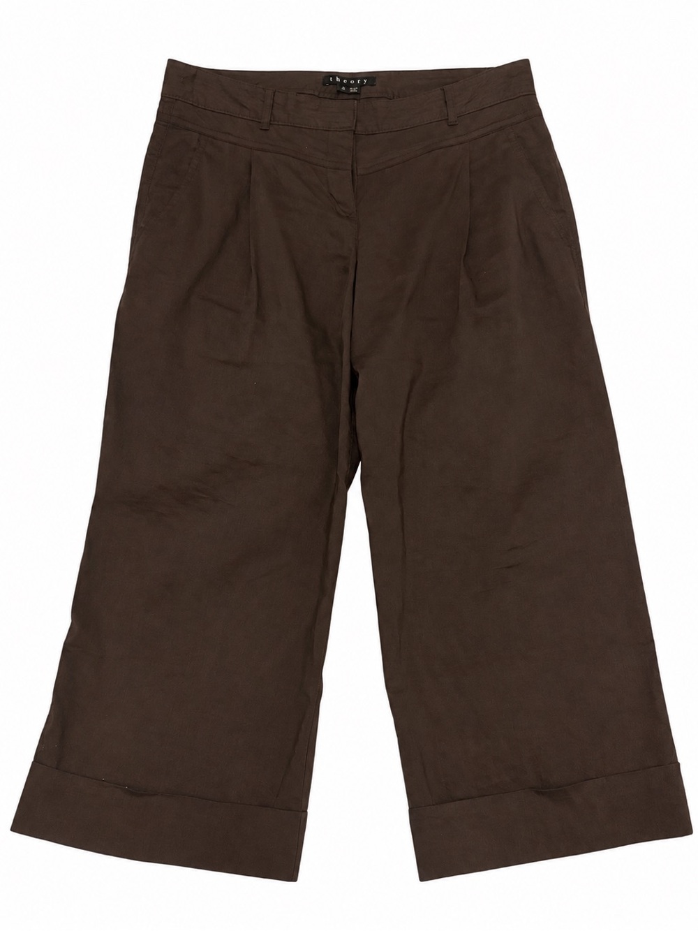 Theory Dark Brown Wide-Leg Crop Trousers